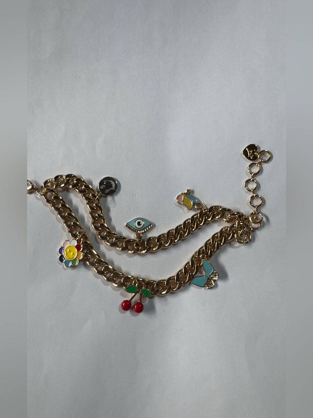 7” adjustable Aldo Gold-Tone Charm Bracelet with Multicolor Enamel Accents